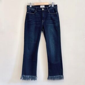 Frame Denim Le High Straight Fringe Hem Jeans in Pine Knoll